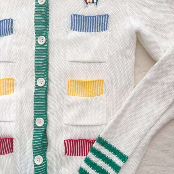 United Colors of Benetton Rainbow Pocket Cardigan XS White Cotton Sheep Logo - Picture 9 of 14